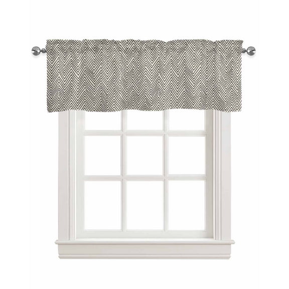 Beige Black Stripe Kitchen Valances for Windows Farmhouse Linen Window Valance Curtain for Living Room Window Treatment Modern Abstract Art Moire Striped Valance Rod Pocket Topper Drape, 42 x 18 Inch
