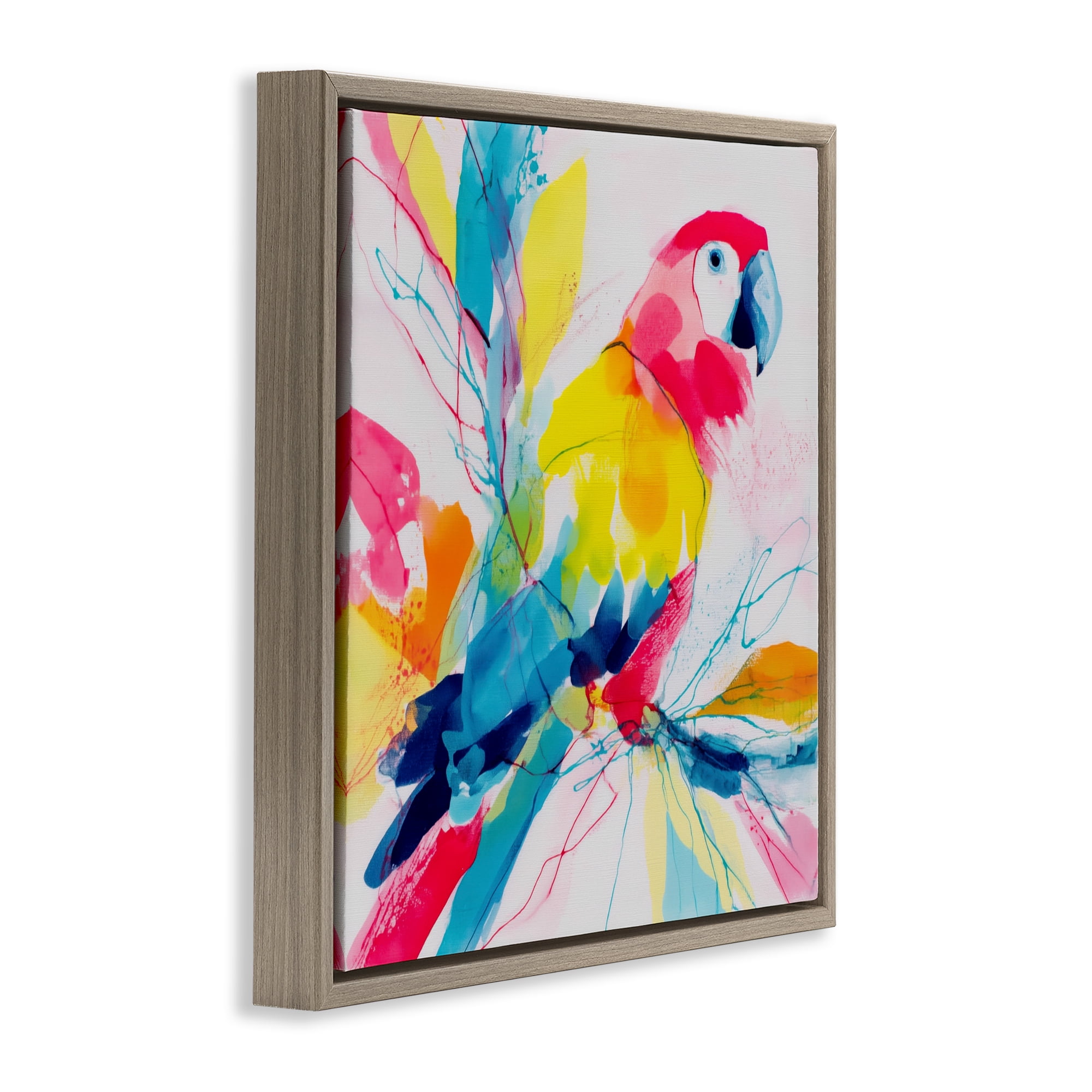Stupell Industries Expressive Parrot in Bloom Brown Framed Floater Canvas Wall Art, design by Chromatic Storm Studio