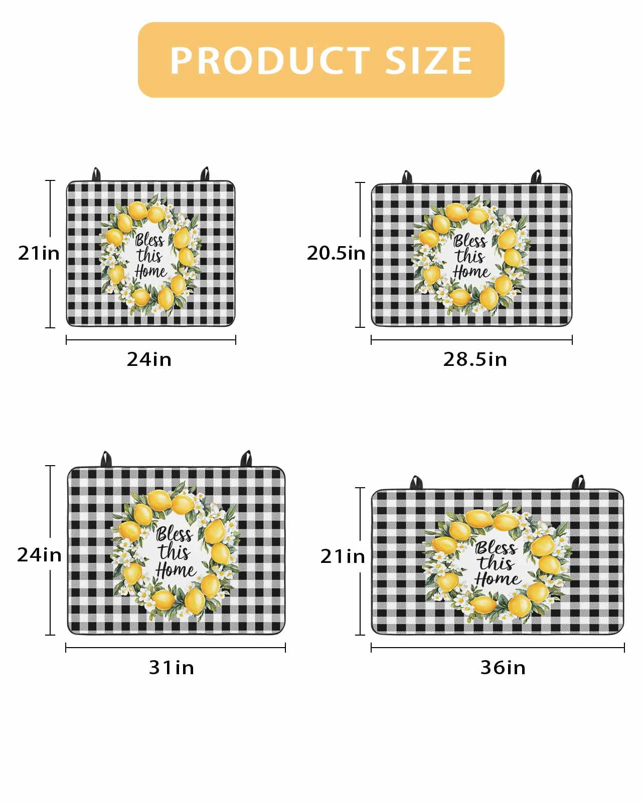 nqOlkjepod Large Induction Cooktop Protector Mat 24"x21", Summer Lemon Stove Top Covers for Electric Stove, Farmhouse Country Black White Check Stove Burner Cover Mats, Glass Top Stove Cover