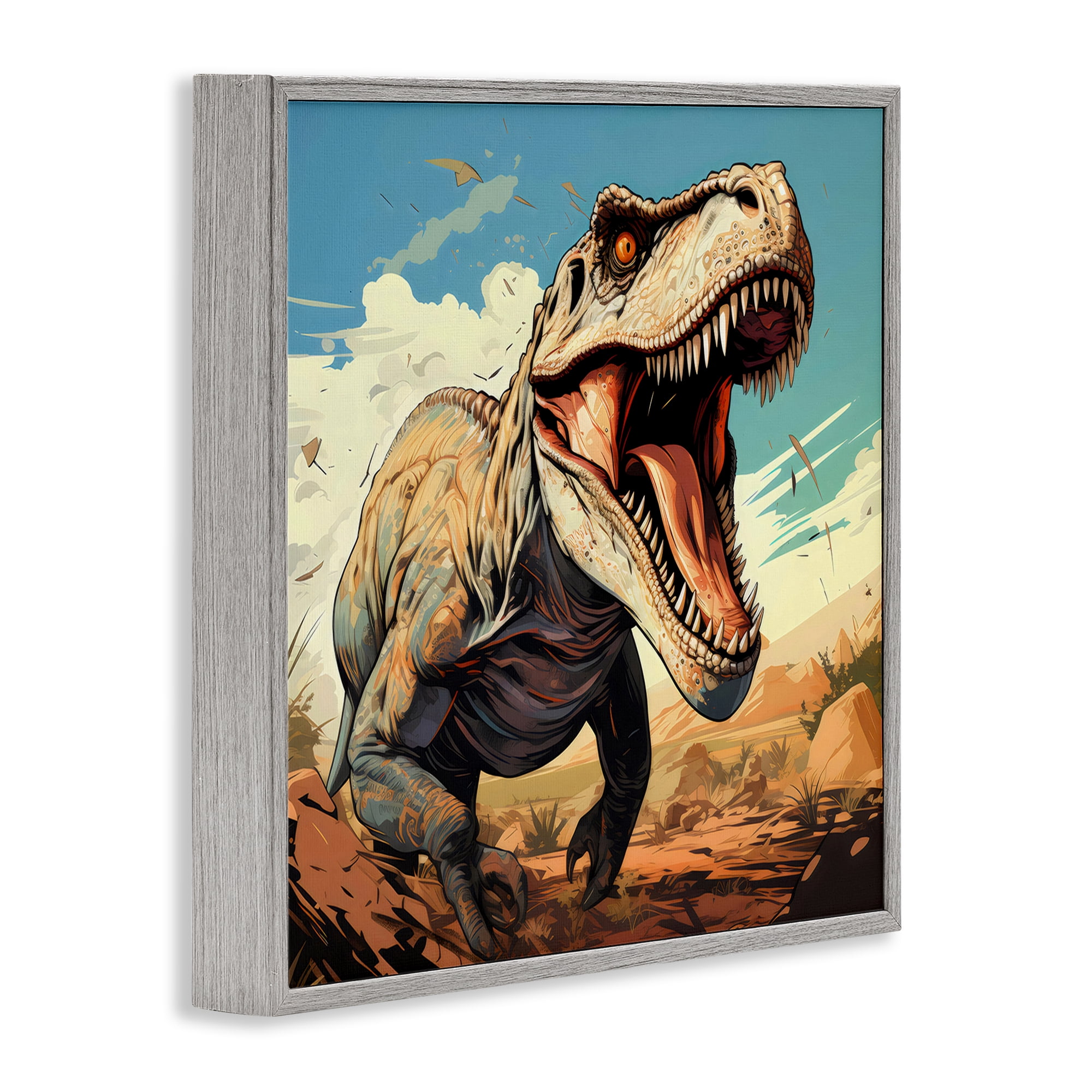 Stupell Industries Velociraptor Desert Sunset Gray Framed Giclee Art, design by Creative Studio