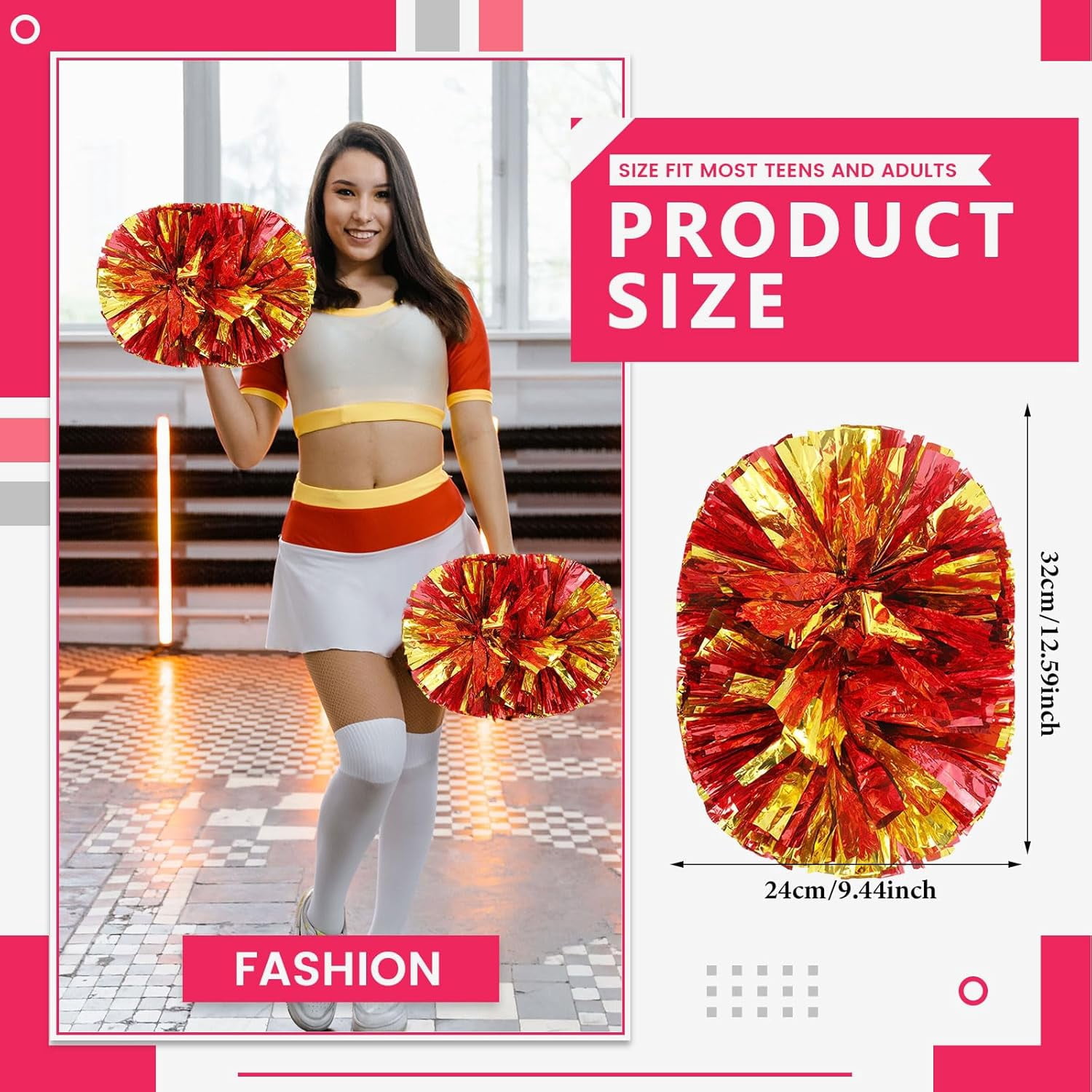 20 PCS Metallic Cheerleading Pom Pom for Team Spirit Sports Dance Cheering Kids Adults.