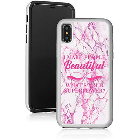 Marble Shockproof Impact Hard Soft Case Cover for Apple iPhone I Make People Beautiful What's Your Superpower Lash Makeup Artist Esthetician (Pink, for Apple iPhone Xs