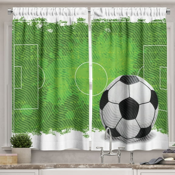 Ambesonne Soccer Kitchen Curtains, Grunge Football Design, 55"x39", Green Black White