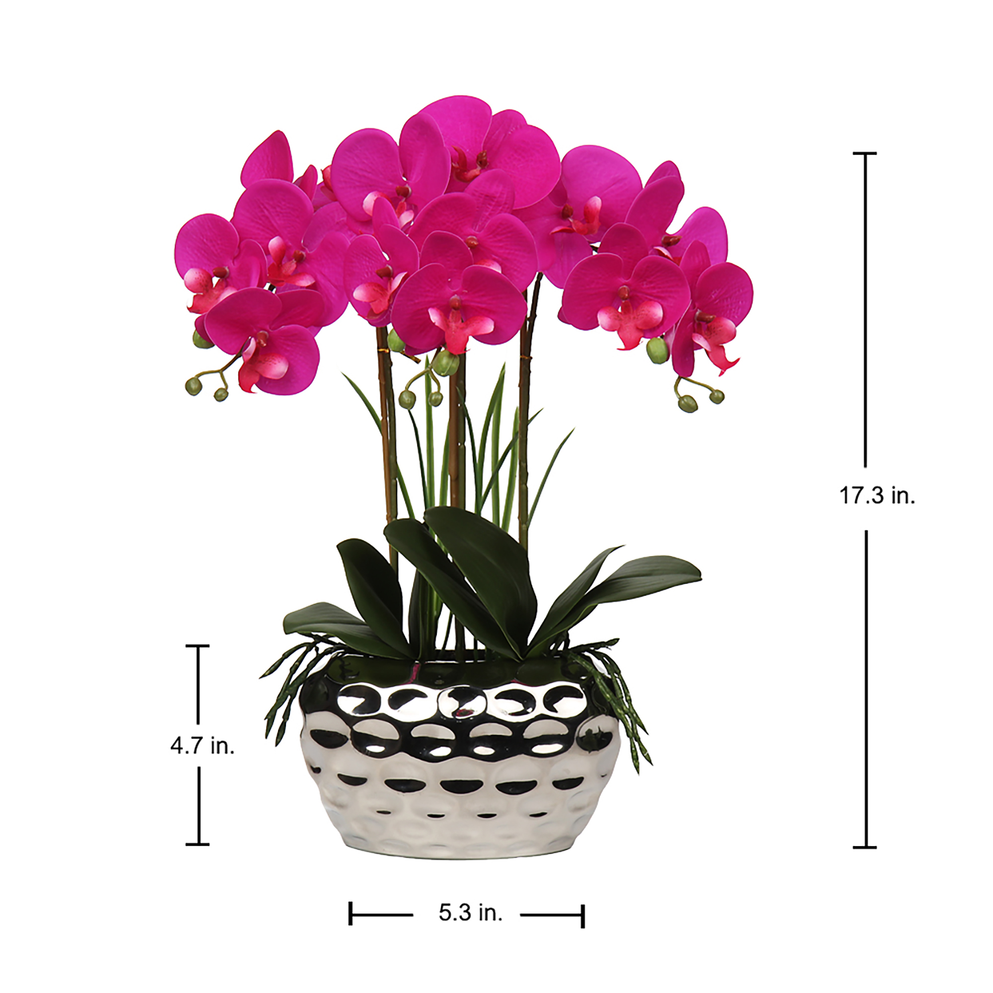 Briful Orchids Artificial Flowers 18" Purple Phalaenopsis Large Orchid with Silver Ceramic Pots Silk Faux Orchid Arrangement for Home Office Bathroom Living Room Table Decoration
