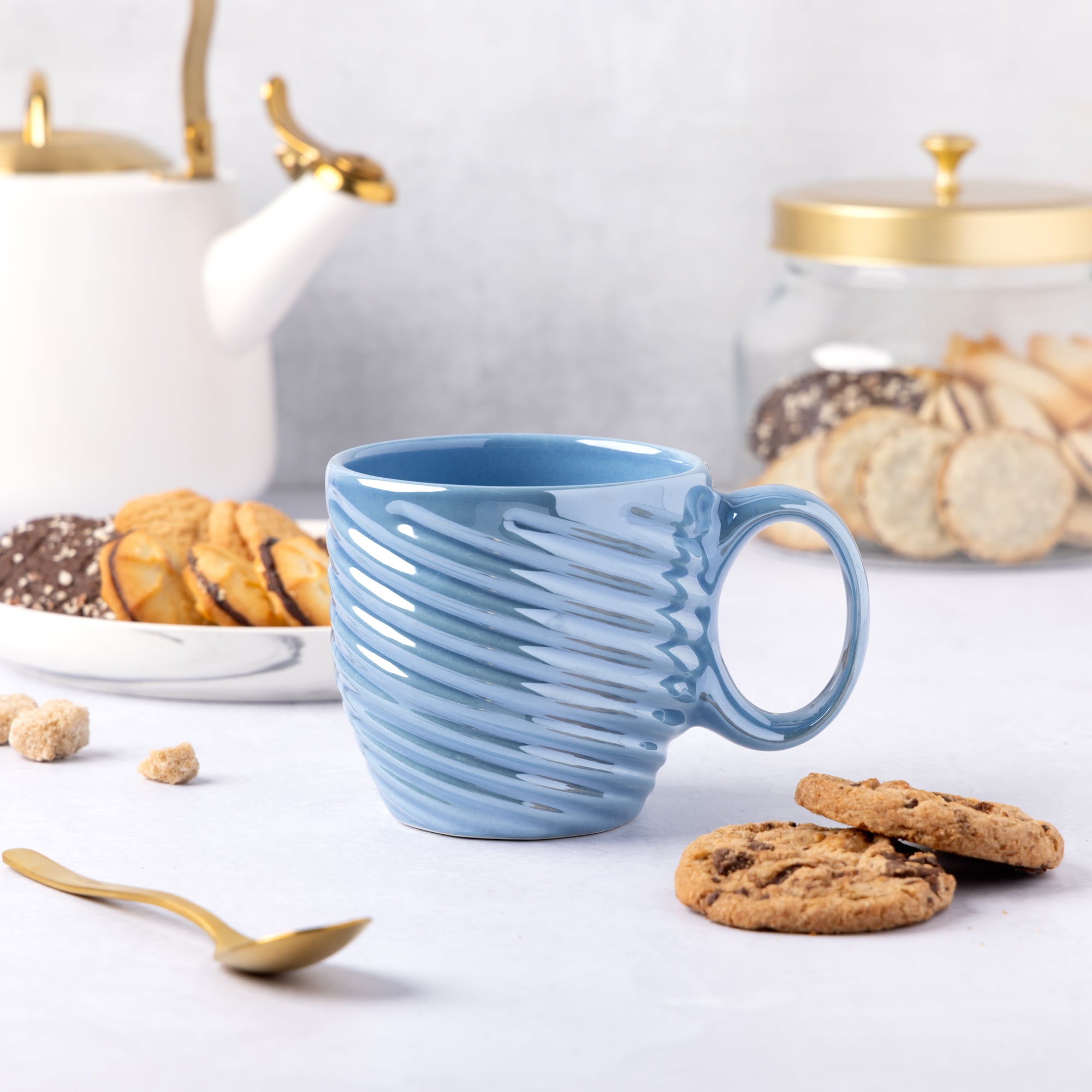 (2 pack) Thyme & Table Blue Pearl Swirl Mug 17.6 fl oz, Stoneware