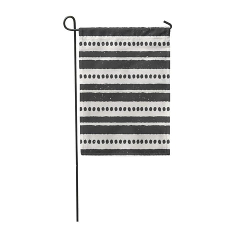 SIDONKU Drawn Ethnic Abstract Geometric Tiling in Black and Off White Hand Garden Flag Decorative Flag House Banner 12x18 inch