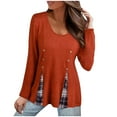 thumbnail image 2 of AXXD Women's Sweatshirts Basic Summer 2024 Casual Round Neck Solid Color Plaid Long Sleeve Knitted Button Tops, 2 of 6