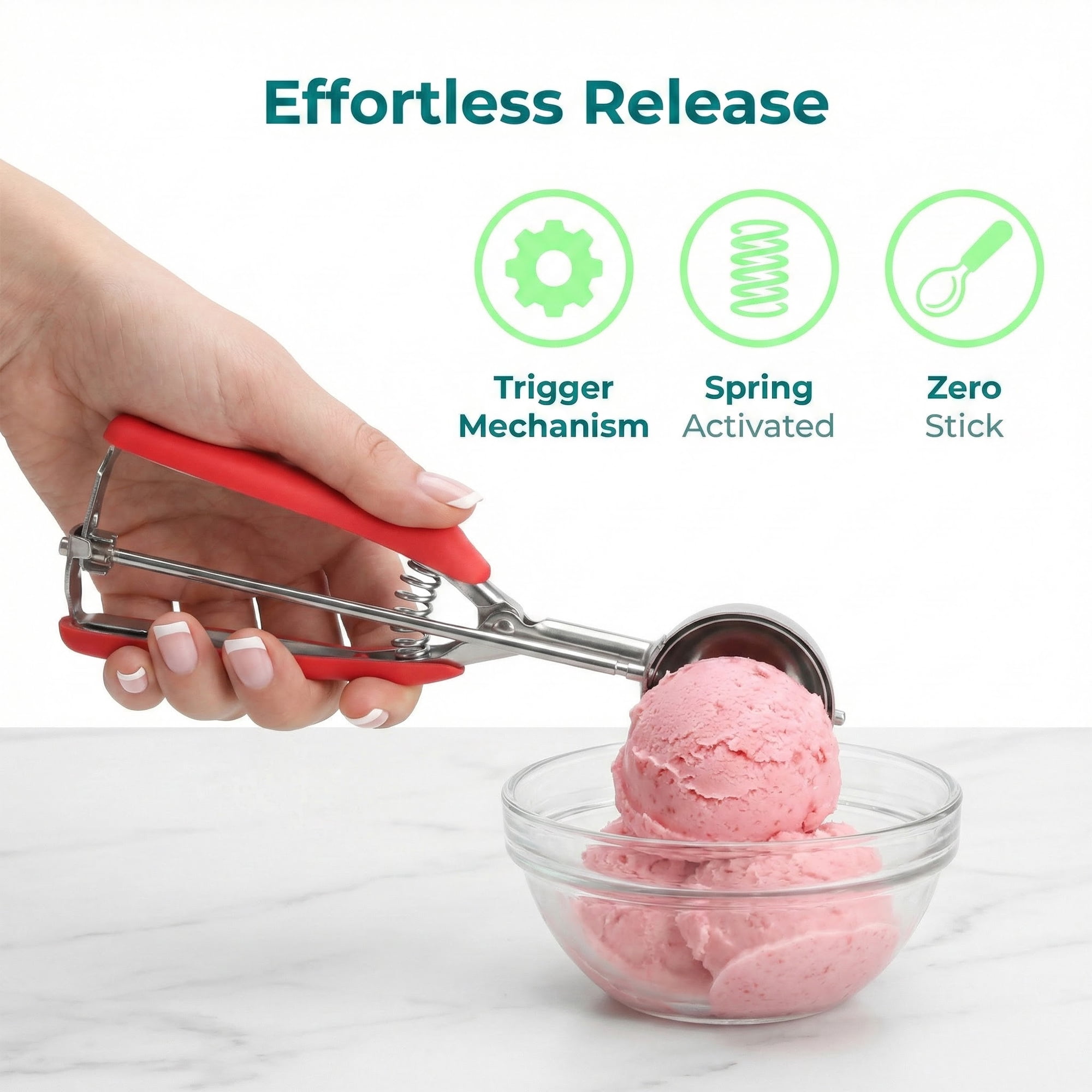 Unique Bargains Stainless Steel Ice Cream Scoop with Reinforced Handle Red 8.3in