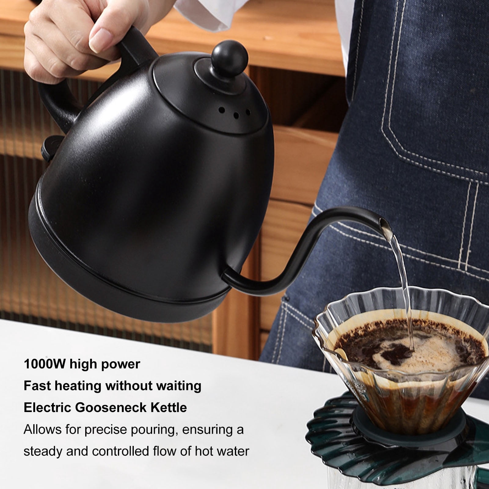 BIMZUC Gooseneck Electric Kettle 800ml / 27.1 oz, 1000W Fast Heating Tea Coffee Pot, 304 Stainless Steel Water Boiler with Auto Shut-Off and Boil-Dry Protection