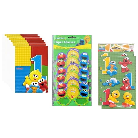 Sesame Street 1st Birthday Party Supplies Bundle Includes 8 Loot Bags 6 Child Size Paper Glasses 2 Sticker Sheets