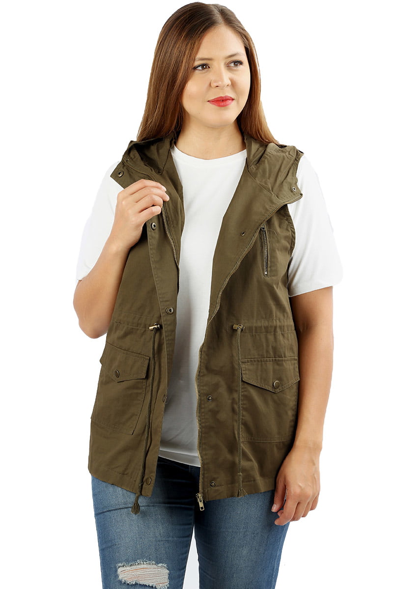 JED FASHION Women's Plus Size Cotton Safari Hooded Vest - Walmart.com