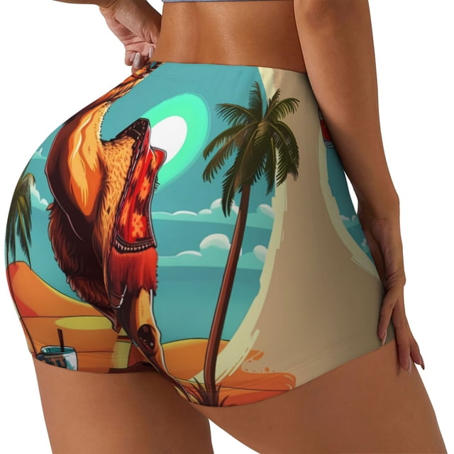 Balery Cool Camel Oasis Vibes Pantalones cortos de entrenamiento estampados para mujer, sin costuras, ajustados, para gimnasio, yoga, correr, deportes, ejercicio activo, fitness.-Large