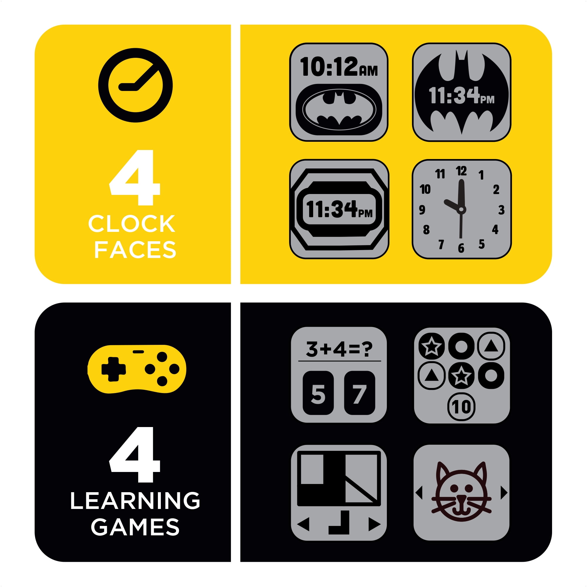 PlayZoom DC Comics Batman Kids Smartwatch with Games, Black Silicone Band