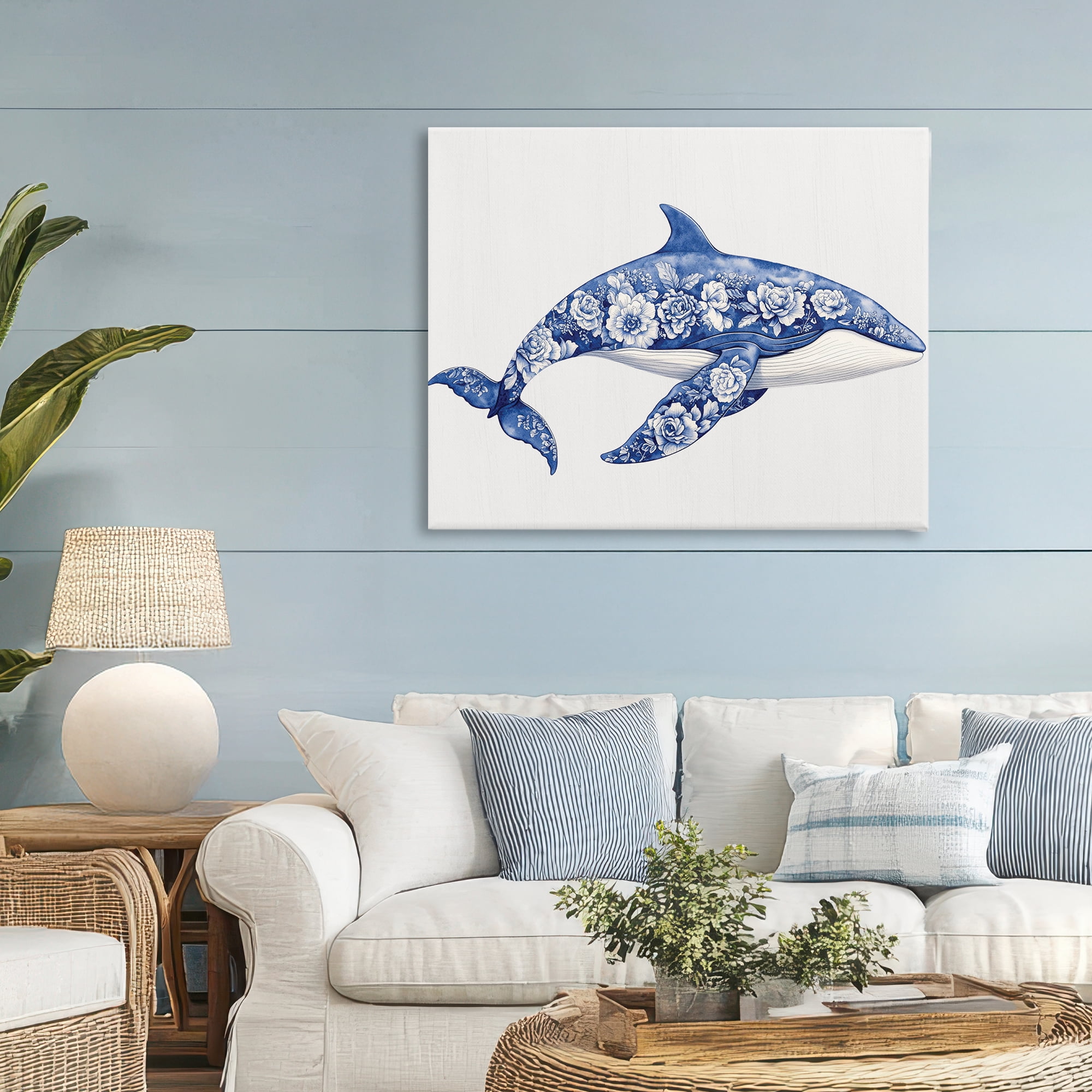 Floral Toile Whale Canvas Wall Art, design by Lettered and Lined