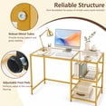 thumbnail image 4 of 42" Modern Home Office Desk with 2 Open Shelves and Metal Frame, Computer Desk Laptop PC Work Table, Gold, 4 of 7