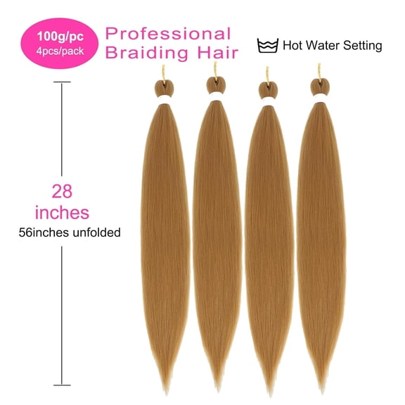 WEIF-28inch Pre Stretched Dark Blonde Braiding Hair Extensions 4pcs/pack 27# Fake Hair For Braids Hot Water Setting Styles(27#)