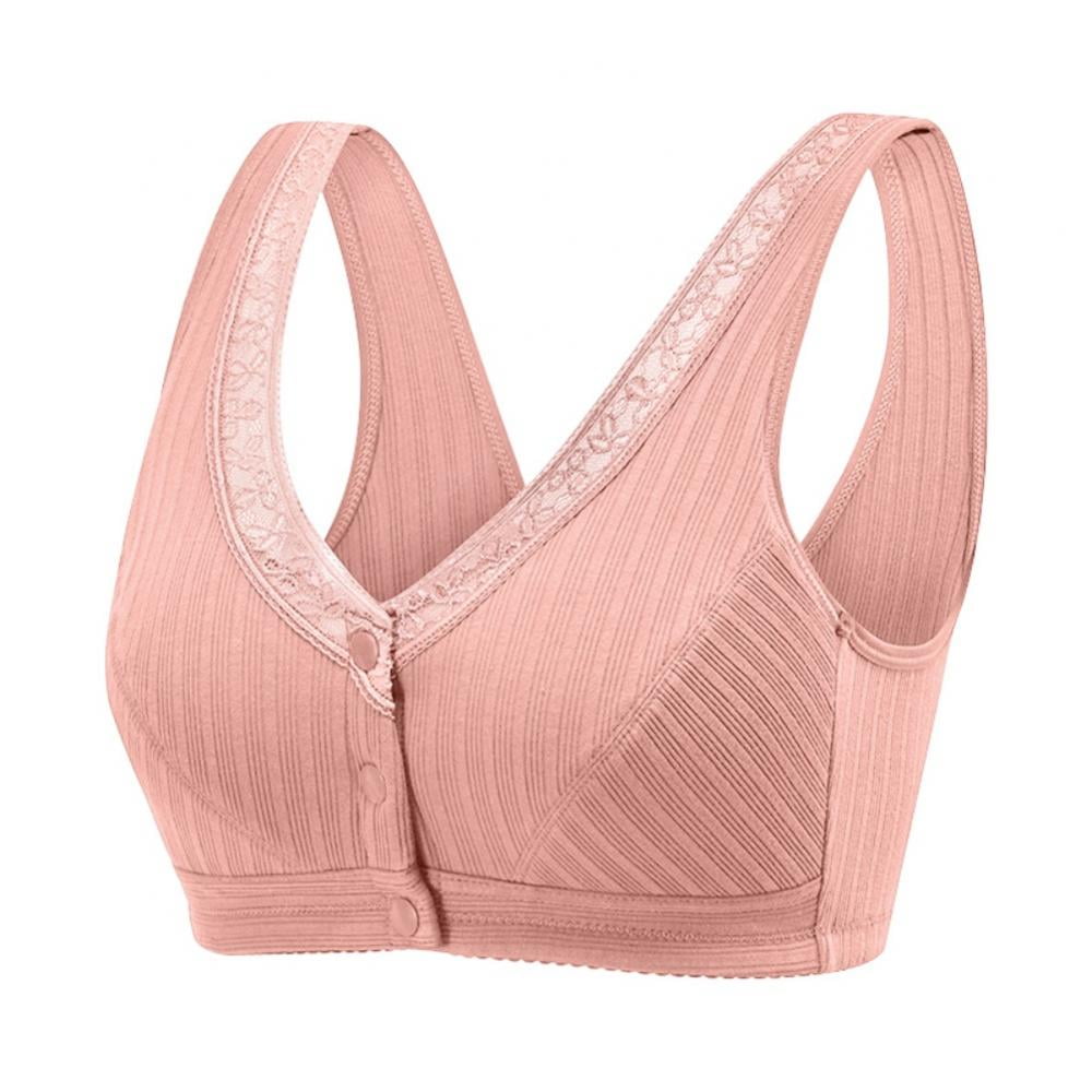 Middle-Aged Women Wirefree Bra Front Button Closeure Soft Cotton