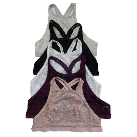 - Women 6 Pack Hi-Neck Cross Back Semi Sheer Full Lace Sexy Bralette