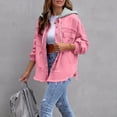 thumbnail image 6 of Otntypg Women's Oversized Denim Jacket Casual Patchwork Long Sleeve Full Button up Vintage Jean Jacket Top Drawstring Detachable Hooded Outwear Coat with Pockets Pink XXL, 6 of 10