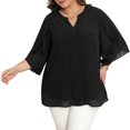 thumbnail image 2 of DARING DIVA Women's Plus Chiffon Pleated Front 3/4 Sleeve Top 2X Black, 2 of 6