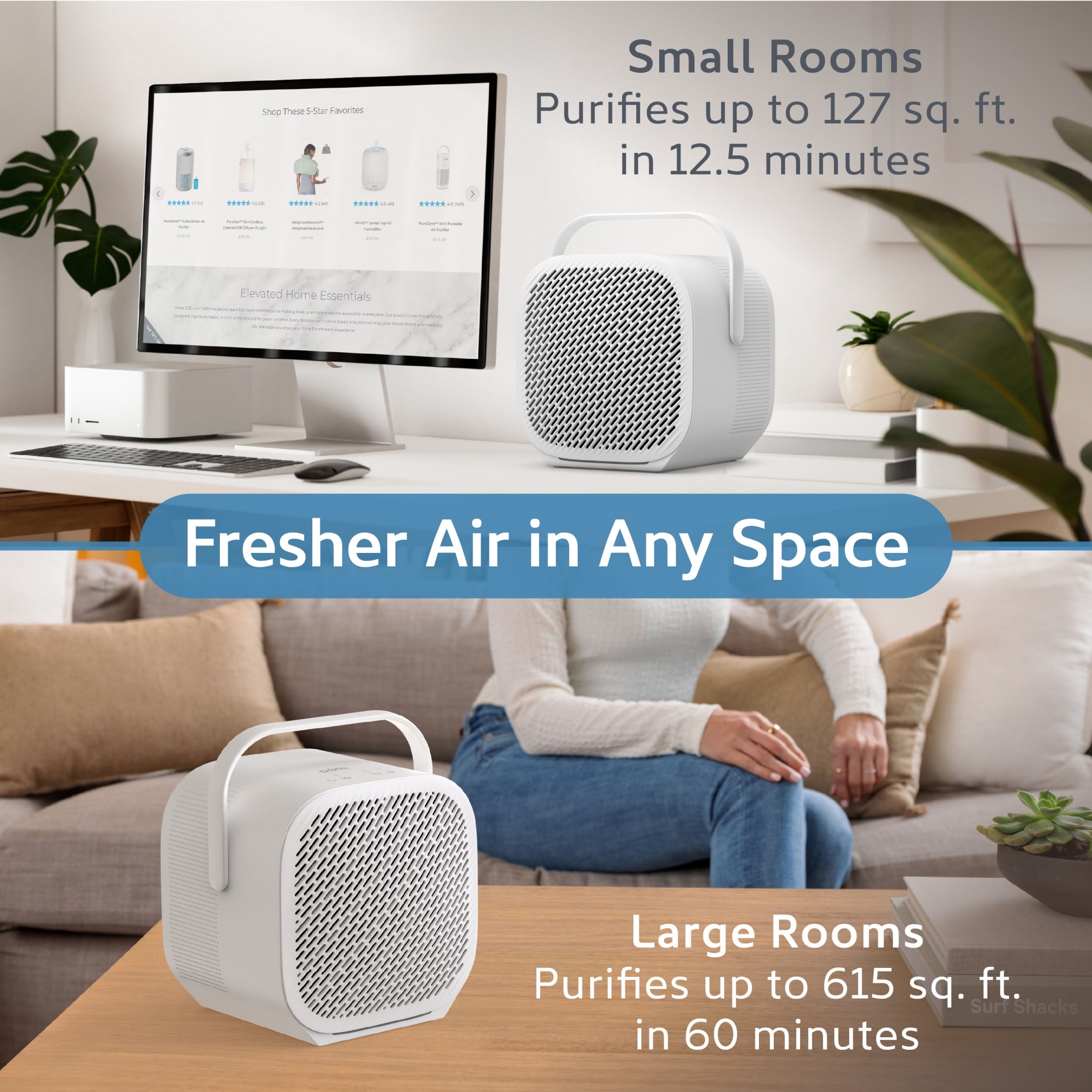 Pure Enrichment PureZone DUO 615 sq. ft. True HEPA 3-Stage Filtration Tabletop Air Purifier, White