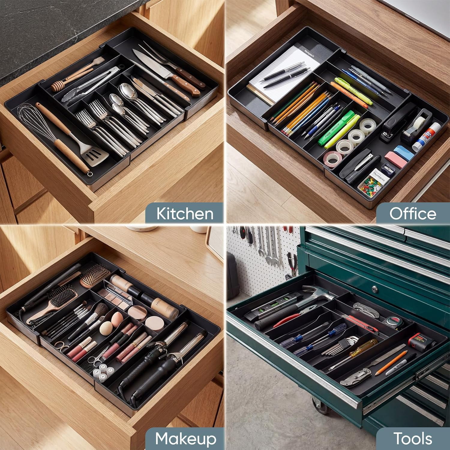 Extra Large Silverware Organizer, Slot Expandable Kitchen Drawer Organizer, Utensil Holder, Heavy Duty Stainless Steel Frame Silverware Drawer Organizer
