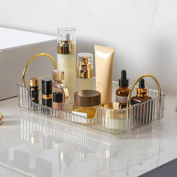 Transparent Ribbon Handle Washbasin Storage Rack Countertop Cosmetics First Layer Storage Box