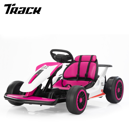 Track 7 24V Electric Ride-On Go Kart for Kids, 2x150W Powerful Motor, Drift Kart with 5 MPH Max Speed, High/Low Speed, Drift/Sports Mode, Battery-Powered Drifting Car for Children, Rosy