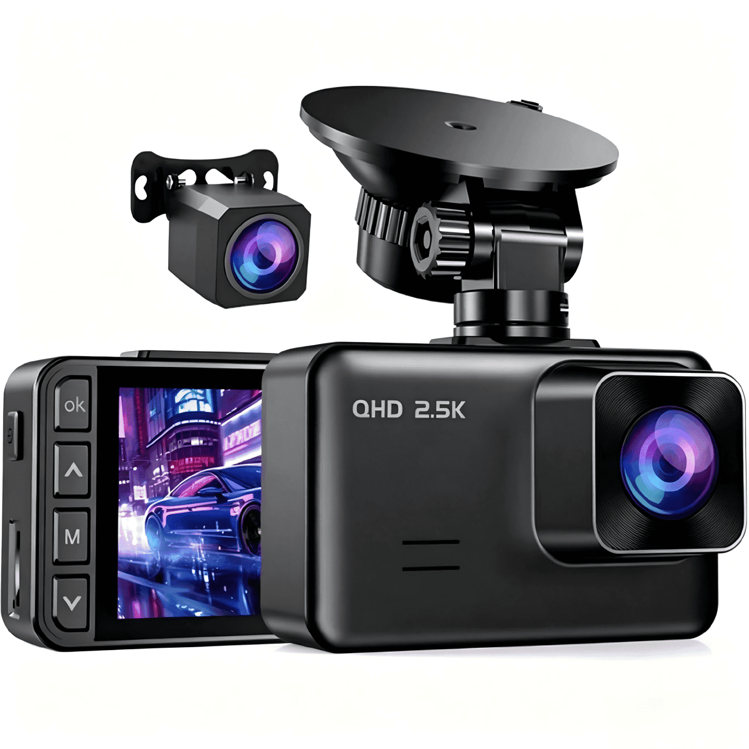 Dash Cam Front and Rear, 2.5K+1080P Dual Dash Camera for Cars, 2’’ Display Mini Car Camera, G-Sensor Dashcam, Night Vision, 24H Parking Mode, Loop Recording, 170°Wide Angle,