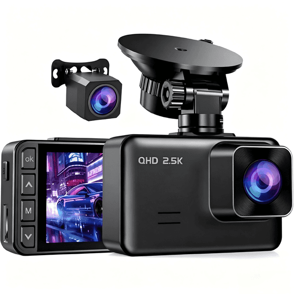 Dash Cam Front and Rear, 2.5K 1080P Dual Dash Camera for Cars, 2’’ Display Mini Car Camera, G-Sensor Dashcam, Night Vision, 24H Parking Mode, Loop Recording, 170°Wide Angle,