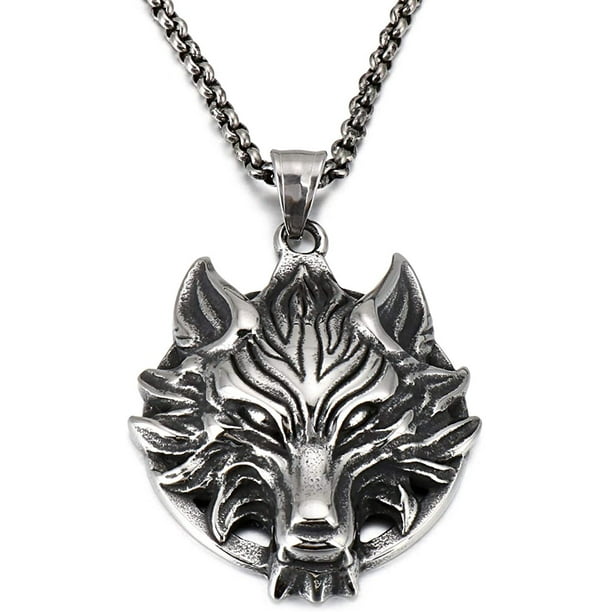 Men's Wolf Necklace Stainless Steel Wolf Head Pendant 18k Gold