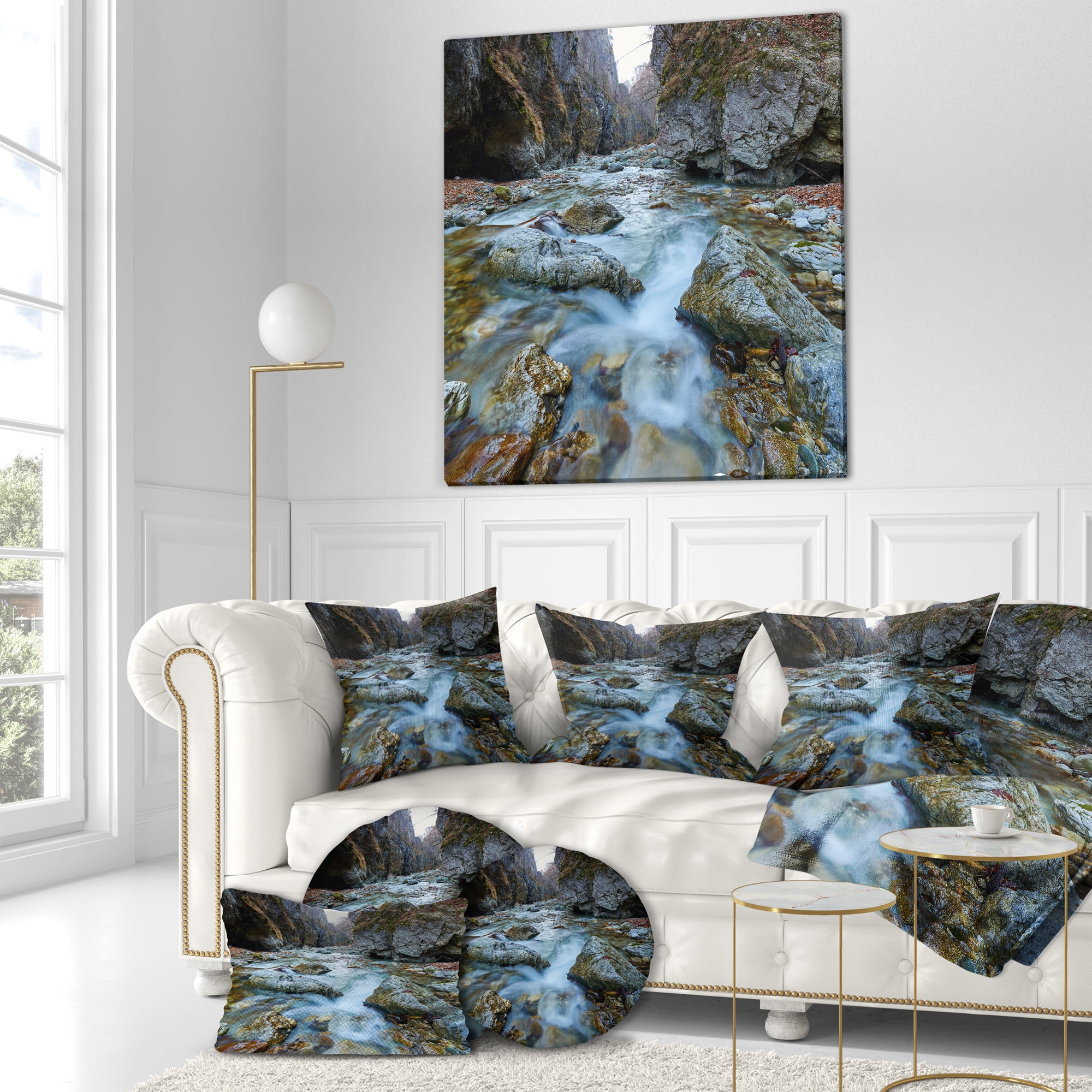 Designart Blue Water in River - Landscape Photography Throw Pillow - 16x16
