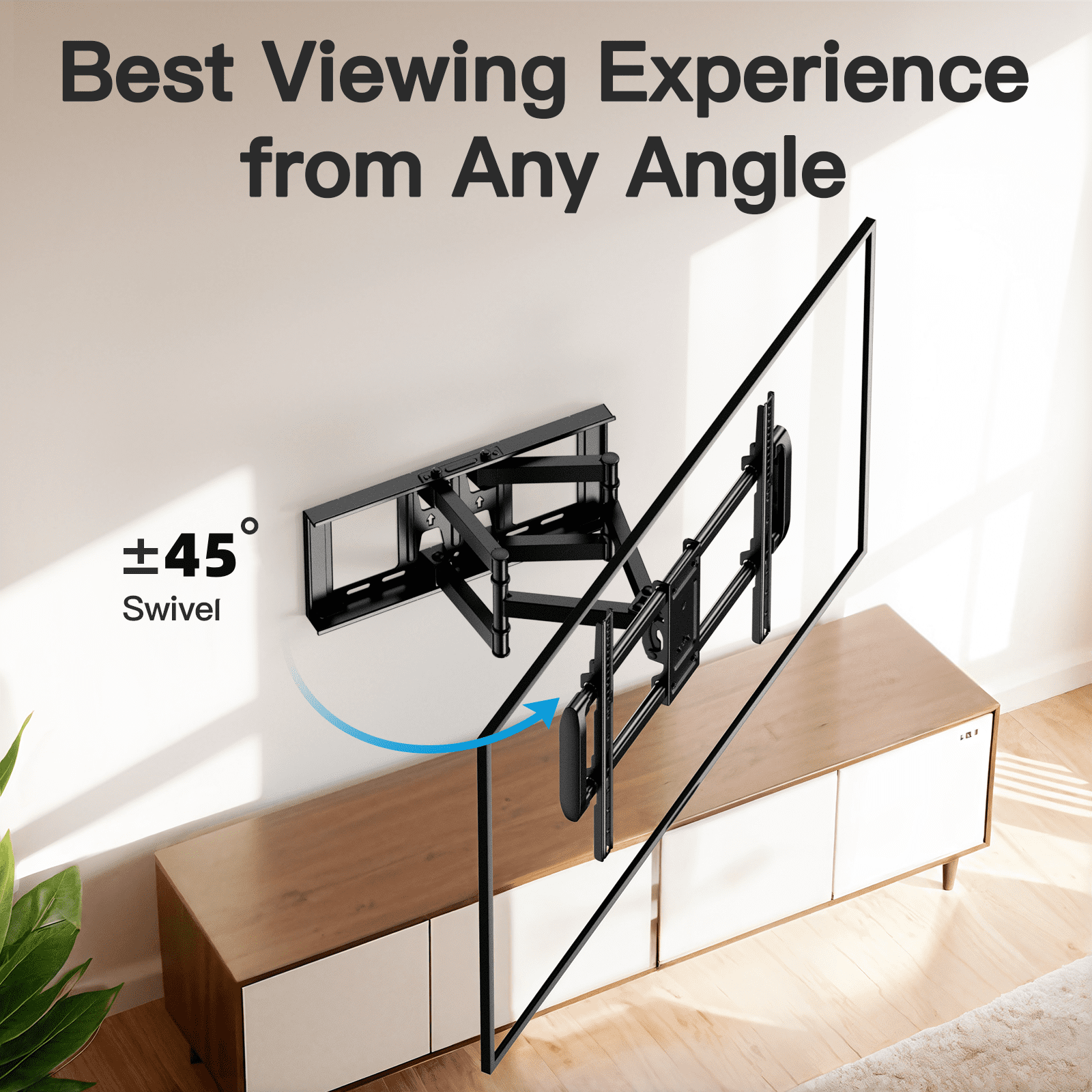 MountFTV Full Motion TV Wall Mount Bracket for 42-90 inch TVs, Heavy Duty tv wall mount with Swivels Tilts Extension, Max 600x400mm, Holds up to 132lbs, 12 /16 inch Wood Studs