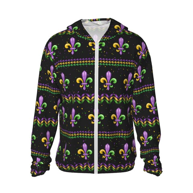 Vsdgher Mardi Gras Fleur de Lis Imprimé Sweat à Capuche Adulte pour Hommes Femmes, Manches Longues Protection Solaire Chemises de Pêche pour Course Athlétique Natation-TG
