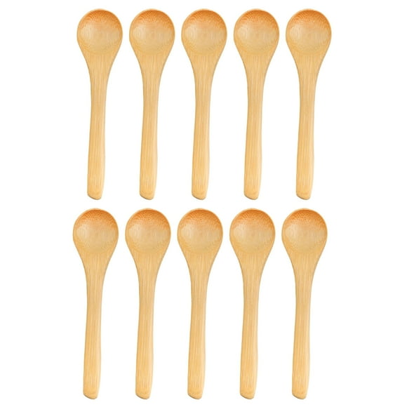 BambooMN Bamboo Serving Spoons, Mini Salt Sugar Spoon, Tiny Wooden Spoons for Spices, Carbonized Brown Round Head 3.9", 100 Pieces