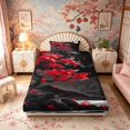 thumbnail image 4 of Manfei Ink Blossom Twin Sheet Sets for Teens, Moon Mountain Bedding, Black Red White 3-Piece, 1 Flat Sheet, 1 Fitted Sheet and 1 Pillowcase, 4 of 6