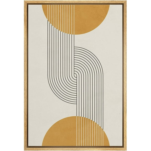 IDEA4WALL Framed Canvas Print Wall Art Line Art Illusions with Yellow Spheres Geometric Shapes Illustrations Abstract Mid-Century Colorful for Living Room, Bedroom, Office - 16"x24" Natural