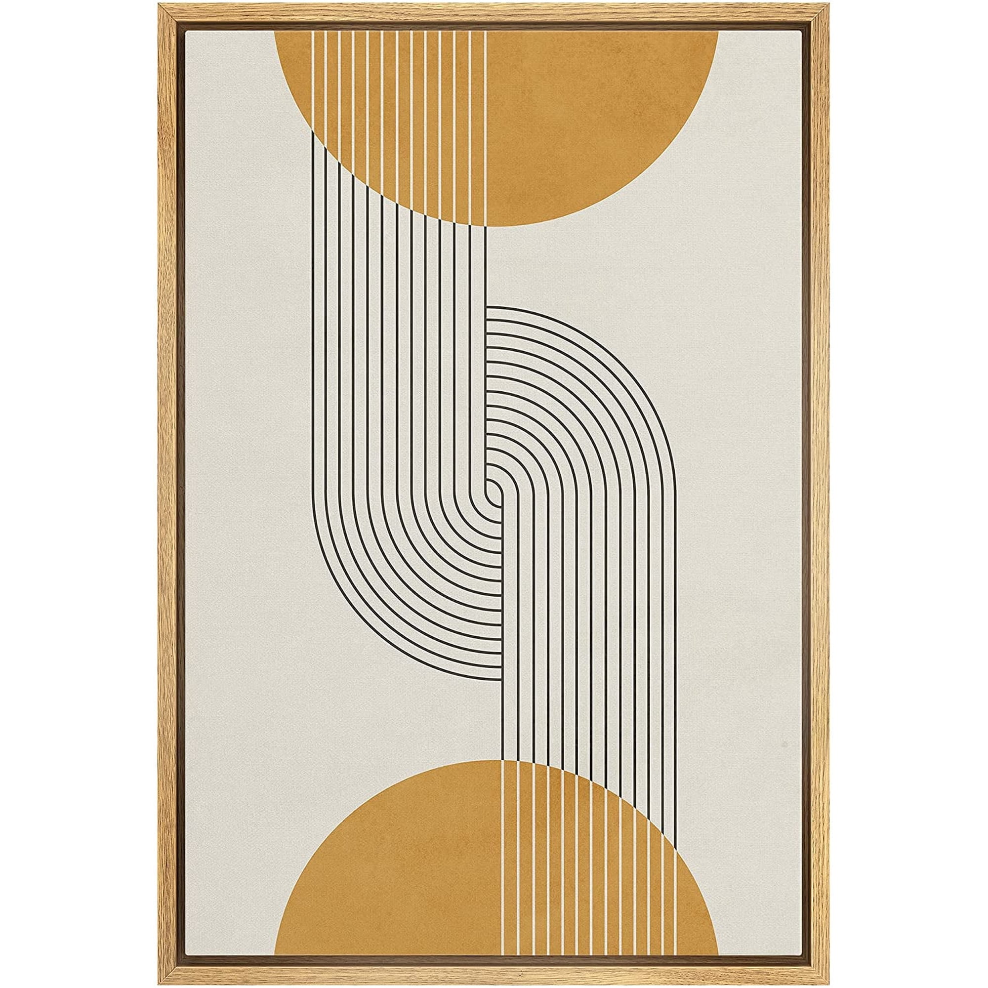 IDEA4WALL Framed Canvas Print Wall Art Line Art Illusions with Yellow Spheres Geometric Shapes Illustrations Abstract Mid-Century Colorful for Living Room Bedroom Office - 16 x24 Natural