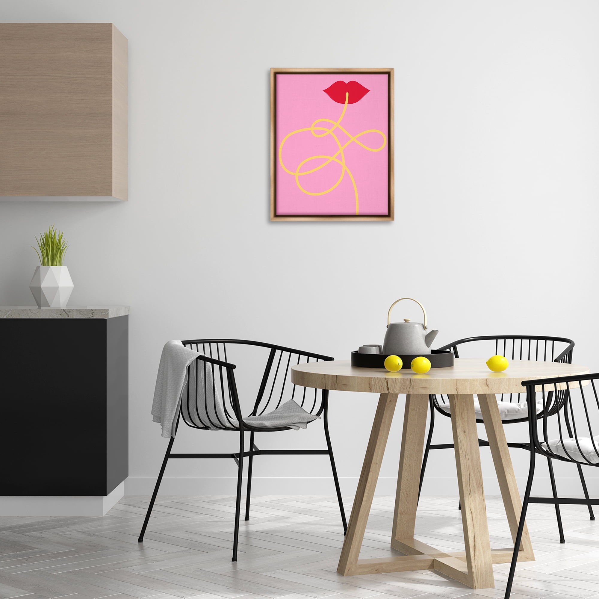 Stupell Industries Pasta Noodle & Lips Food & Beverage Painting Brown Floater Framed Canvas Art Print Wall Art, 17 x 21
