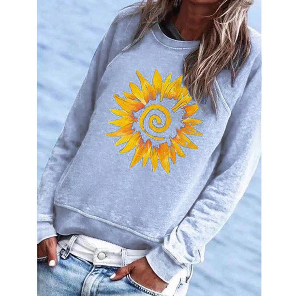 Puntoco Mujeres Impresión O-cuello Manga larga tops Suéter suelto Sudadera Blusa informal Puntoco Puntoco-7343