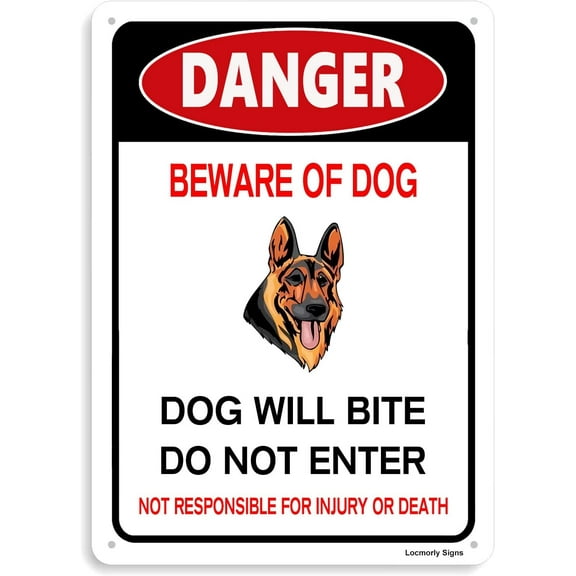 Beware of Dog Sign, Dog Will Bite Sign, 8x12 Inch, Do Not Enter Sign
