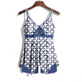 thumbnail image 5 of Xdegoge Tankini Swimsuits for Women with Shorts Two Piece V-Neck Tie Knot Front Printed Flowy Bathing Suits Tummy Control Summer Beach Club outfits, 5 of 6