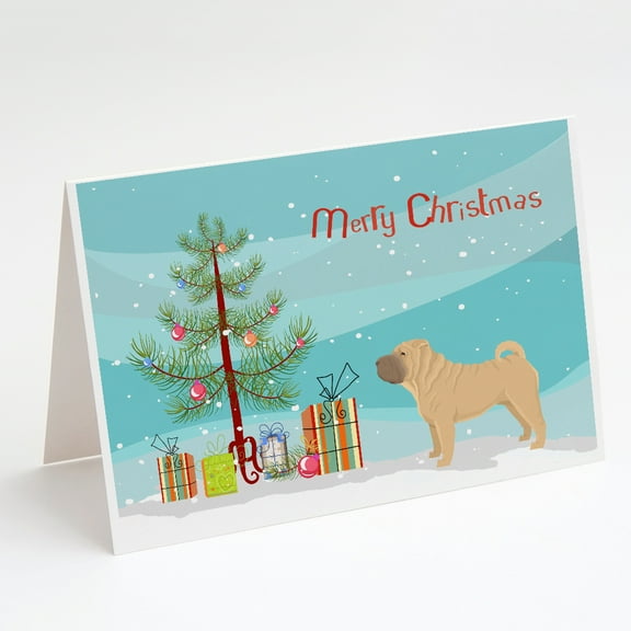 Shar Pei Christmas Tree Greeting Cards and Envelopes Pack of 8