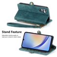 thumbnail image 6 of SaniMore for Samsung Galaxy A14 5G (6.6" 2023) Case, PU Leather Embossed Lines Wristlet Zipper Cash Pocket Card Slots Magnetic Flip Stand Full Protective TPU Shell Anti-drop Business Design, Green, 6 of 10