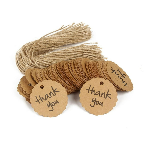 100 etiquetas de regalo de papel Kraft con cuerda, cartulina de agradecimiento navideña, etiquetas de recuerdo de boda