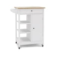 thumbnail image 5 of Kitchen Island Cart, Rolling Trolley Cart with Towel Rack Rubber Wood Table Top Kitchen Cart with Storage and Open Shelves, White & Oak, 5 of 9