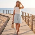 thumbnail image 5 of Evdexr Linen Shorts Womens Striped Bermuda Shorts 2026 Knee Length Drawstring Vacation Shorts Summer High Waisted Loose Fit Baggy Short Pants 2XL, 5 of 7