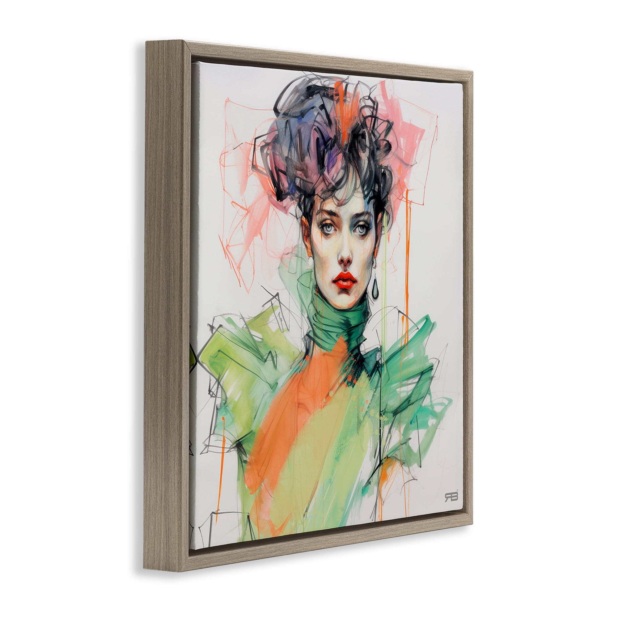 Stupell Industries Trendy Glam Portrait People Painting Brown Floater Framed Canvas Art Print Wall Art, 25 x 25