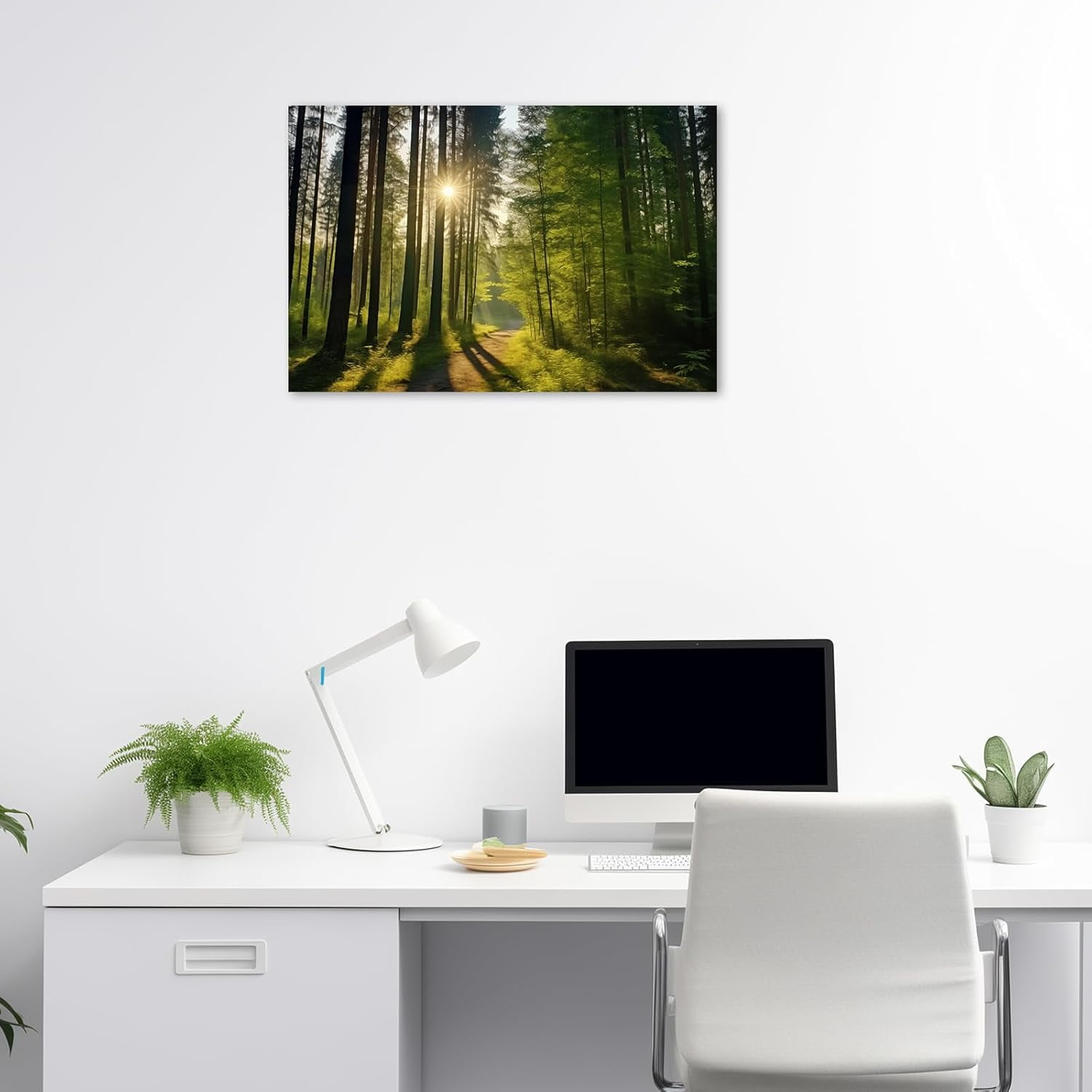 ZHONGYUTONG Green Forest Canvas Wall Art Sunshine Through Forest Road Picture Prints Morning Sunrise Paintings Nature Landscape Wall Decor Framed (12.00" x 18.00")