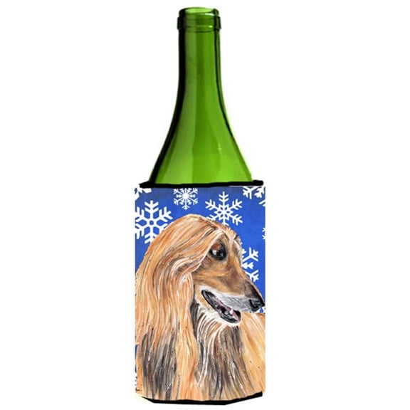 Afghan Hound Winter Snowflakes Holiday Wine bottle sleeve Hugger - 24 Oz.